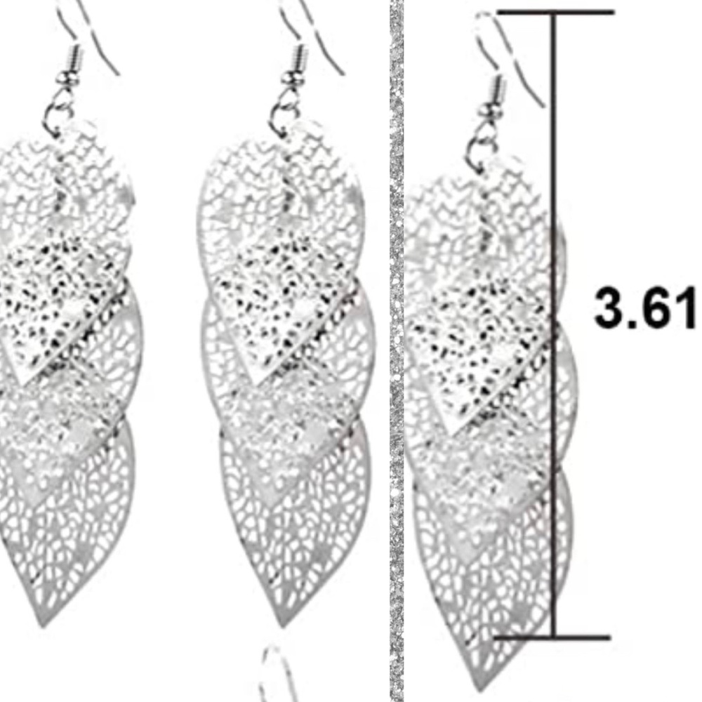 Silver Leaves Dangle Drop Earrings - Picture 3 of 3